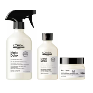 Loreal (Лореаль) Набор Metal Detox для восстановления окрашенных волос: шампунь, 300 мл + маска, 250 мл + спрей, 500 мл