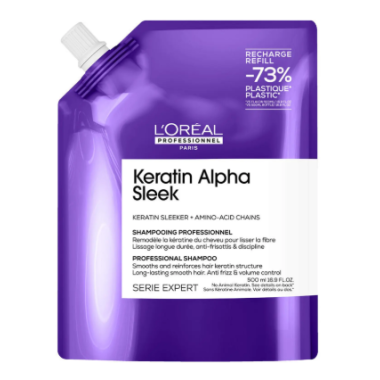 Loreal (Лореаль) Бессульфатный шампунь для непослушных, пористых волос Keratin Alpha Sleek, 500 мл Loreal (Лореаль) Бессульфатный шампунь для непослушных, пористых волос Keratin Alpha Sleek, 500 мл